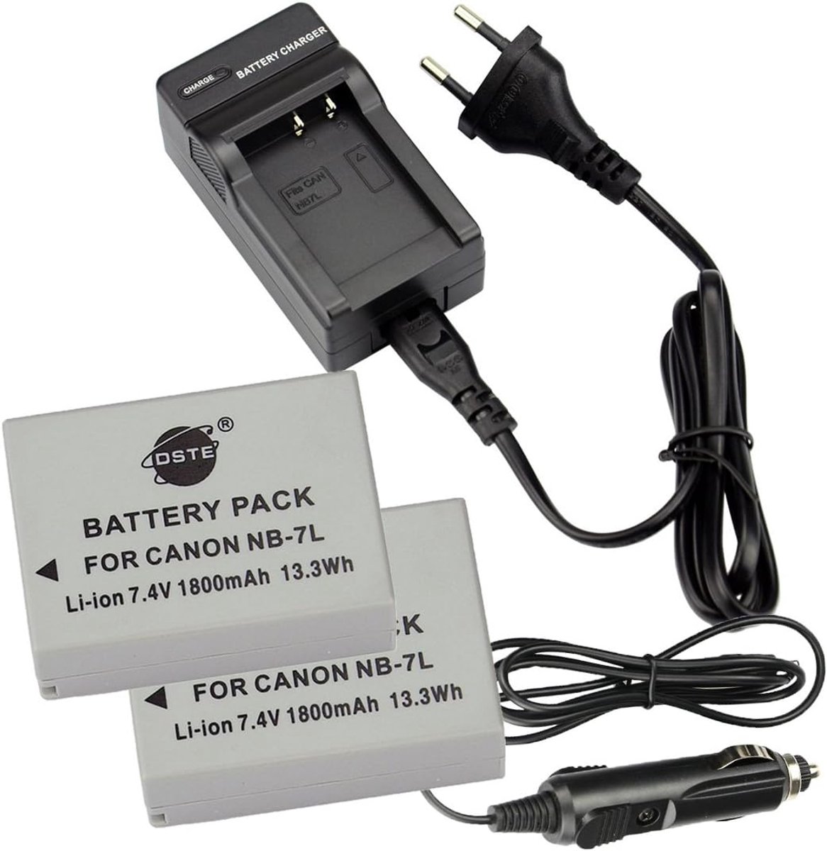 DSTE 2PCS NB-7L Battery + Travel Charger Compatible with Canon PowerShot G10, G11, G12, SX30 IS - ShopVlot