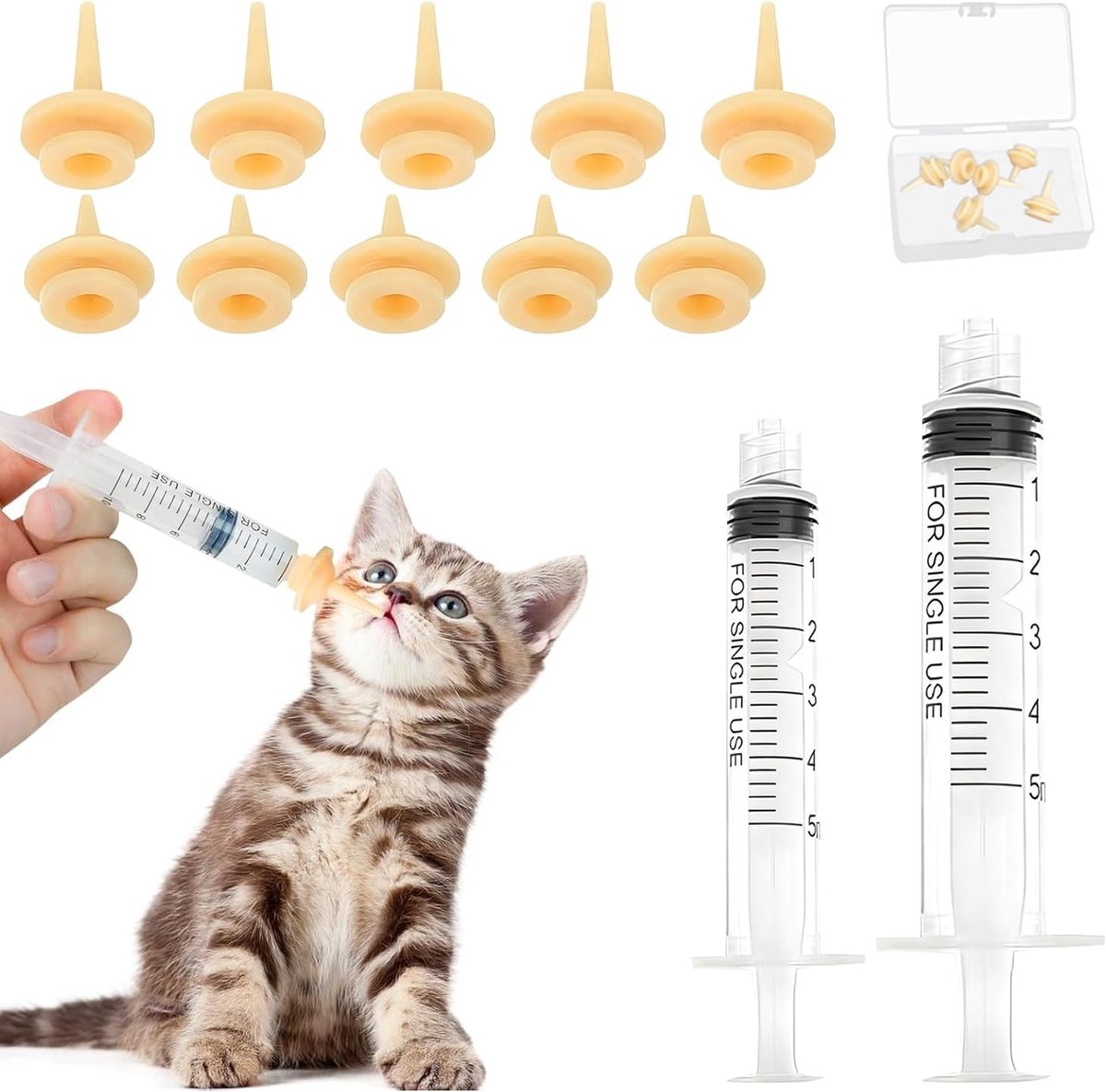Voederset voor huisdieren, 10 stuks siliconen tepels met 10 ml en 5 ml spuiten, fokfles voor puppy's, honden, katten - ShopVlot