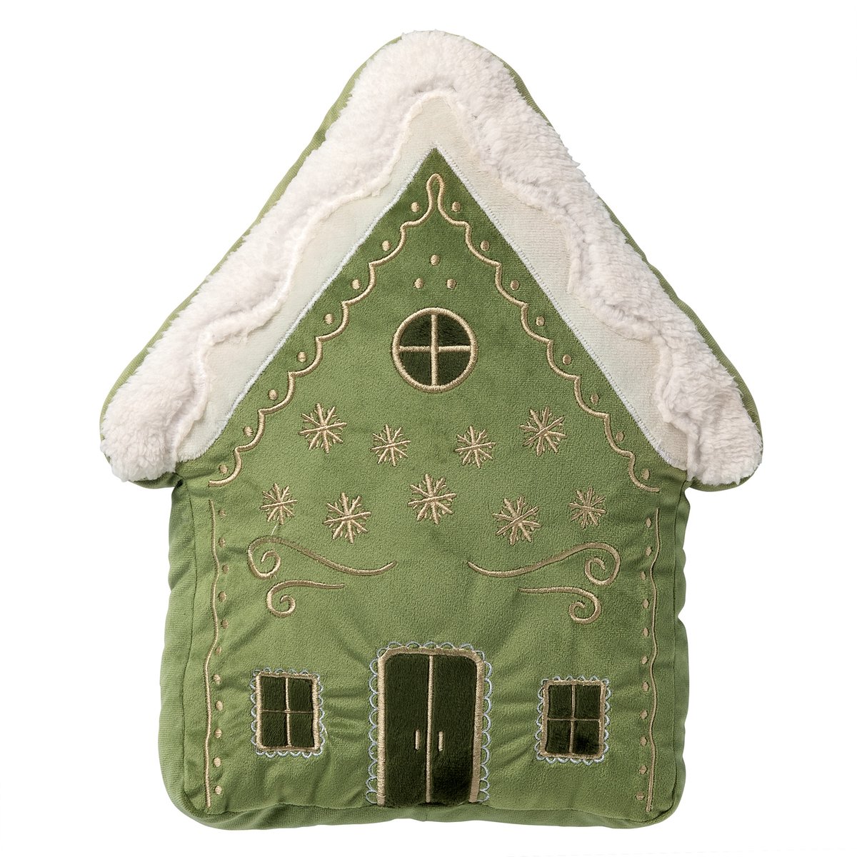 COTTAGE - sierkussen 35x30x5 cm - huis - Bronze Green - groen, wit