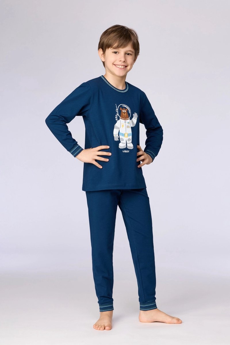 Woody pyjama jongens/heren - donkerblauw - ruimteprint - 262-10-PLE-Z/881 - maat 176