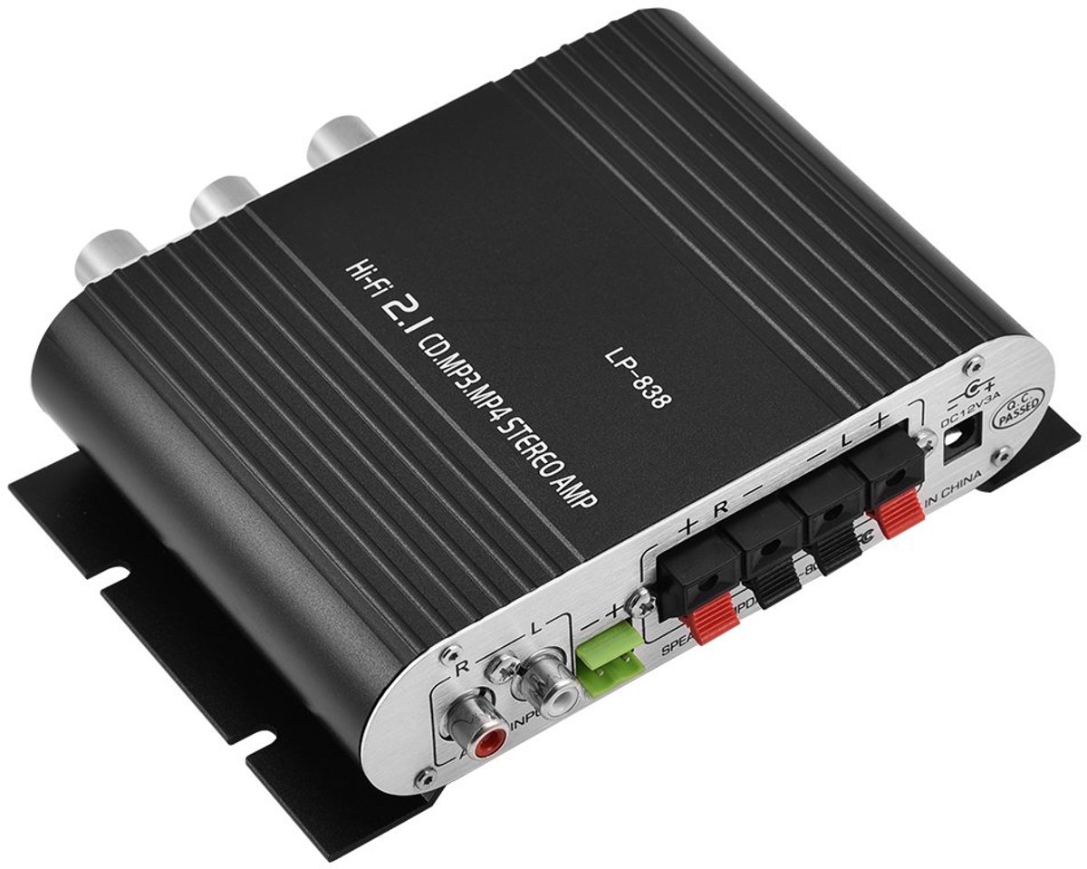 Mini Hifi 2.1 Stereo Bass versterker - Aluminium behuizing - Volume, treble en bass controle - ShopVlot
