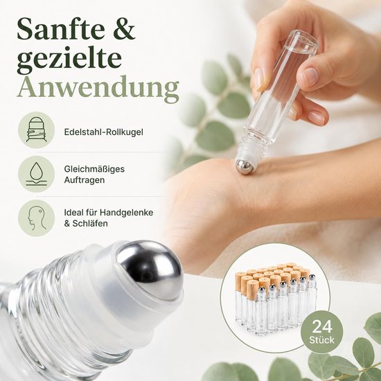 Dailygoods- Roll-on Flessen 24 Stuks - Lege Glazen Flessen 10 ml - Transparante Flessen voor Etherische Oliën - Spa/Massage/Aromatherapie - Met Rollende Kogel - Olieflessen van Dailygoods — afbeelding 3