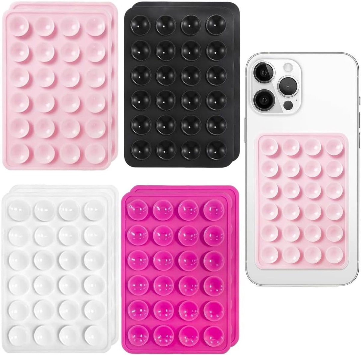 zuignap, 8 stuks, standaardformaat voor selfies en video's (2 zwart, 2 wit, 2 krachtig roze, 2 lichtroze) - ShopVlot