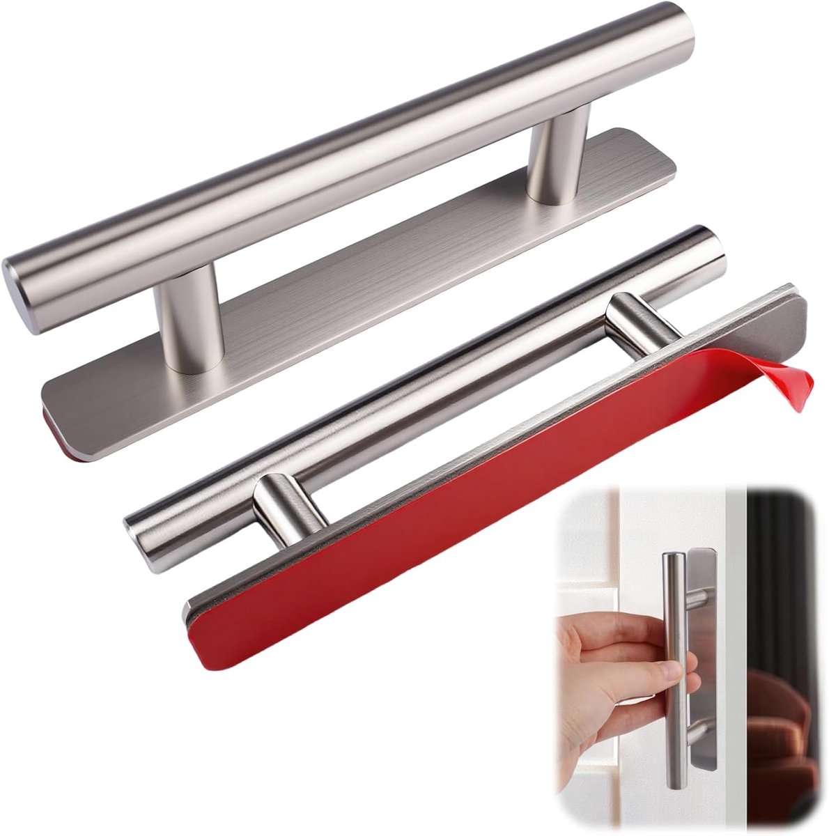 Deurgrepen zelfklevend 127mm - zilver RVS - zonder boren - ideaal voor meubels - ShopVlot
