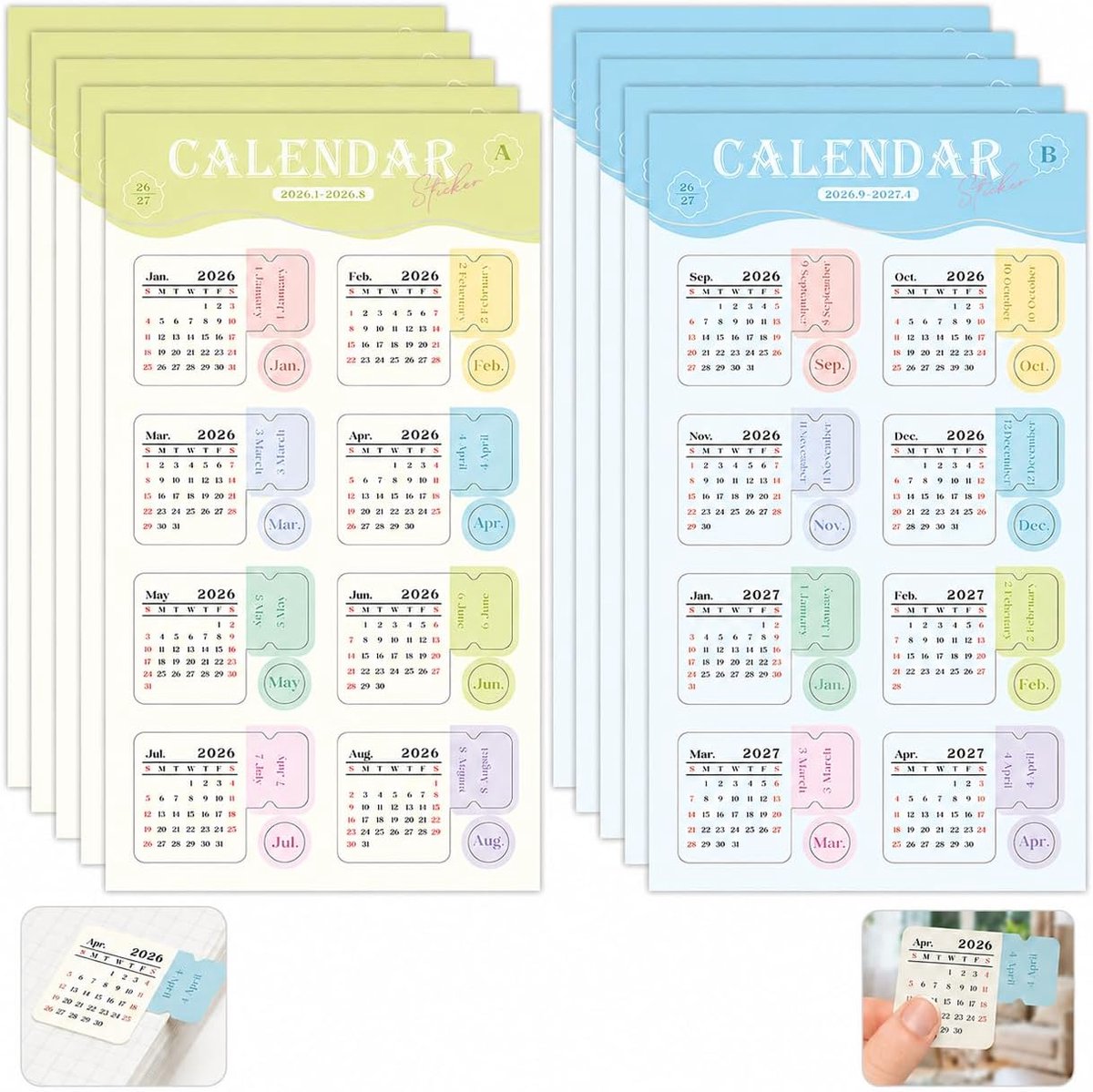 Kalenderstickers 80 stuks - zelfklevende indexetiketten - hoogwaardig papier - voor planners en bullet journals - ShopVlot