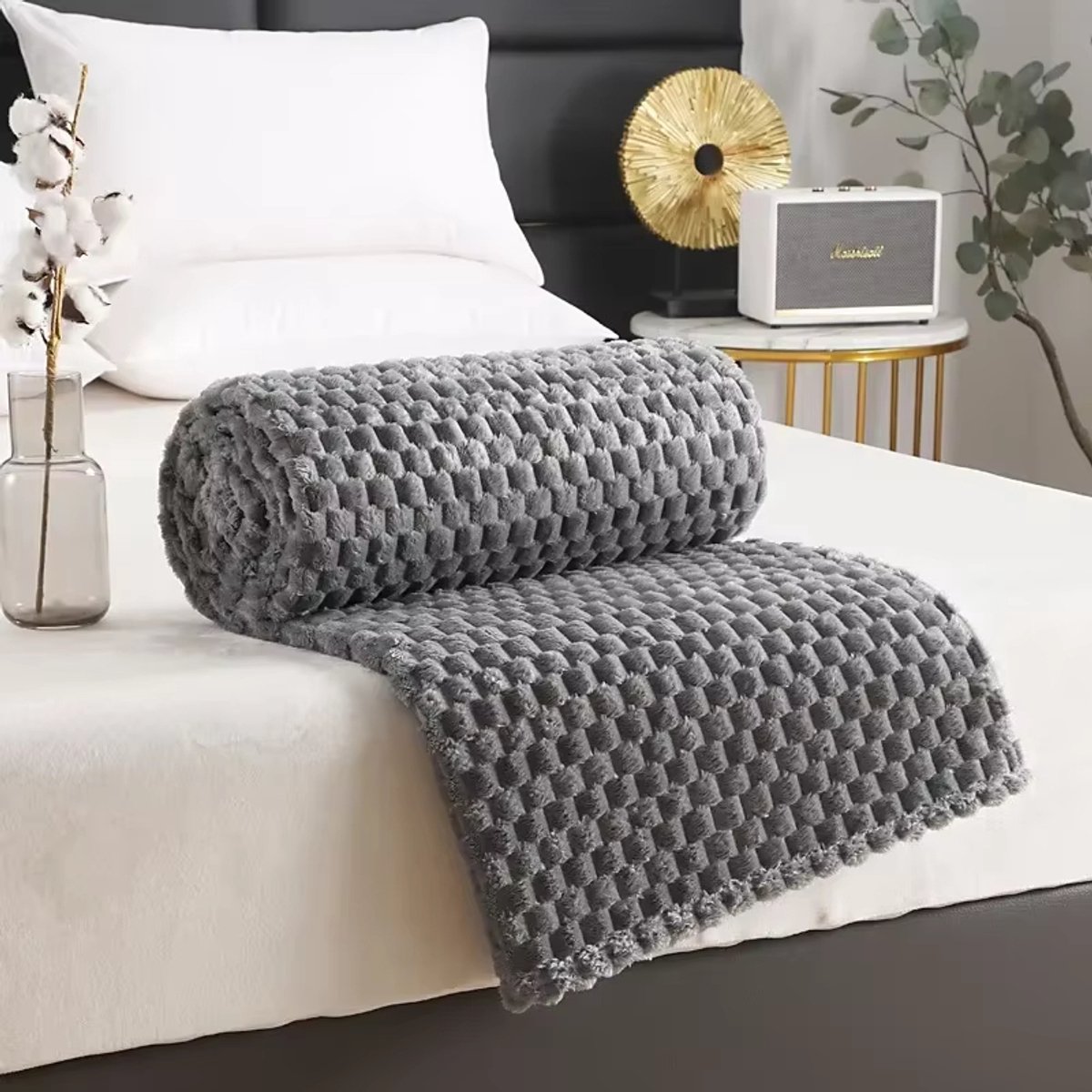 rimmo Grote Fleece Deken 180x200 cm – Superzachte Pluizige Warme Plaid, Knuffeldeken voor Bank en Bed, Zachte Woondeken - Grijs