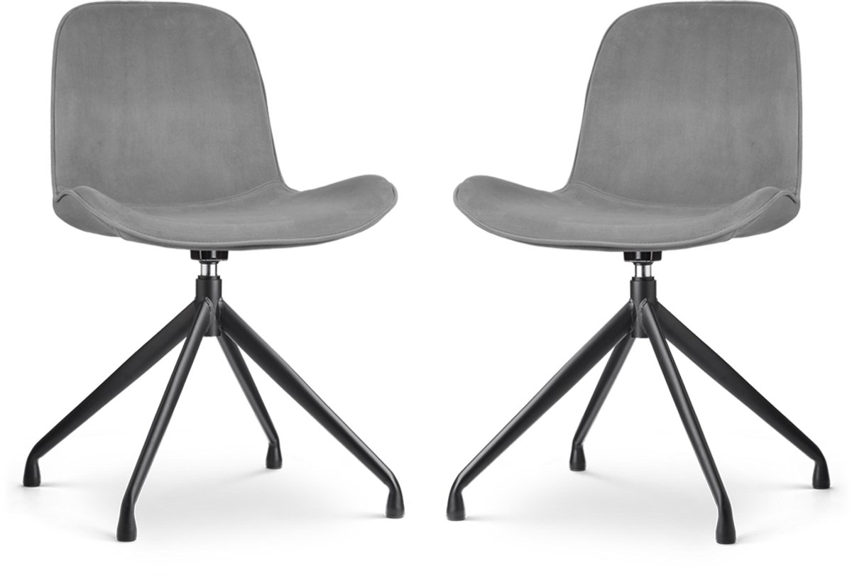 Nolon Nola-Fé Eetkamerstoelen Set van 2 Velvet Grijs - Draaibaar - Fluweel - Zwart Metalen Poten Velvet - Grijs - Zwart onderstel