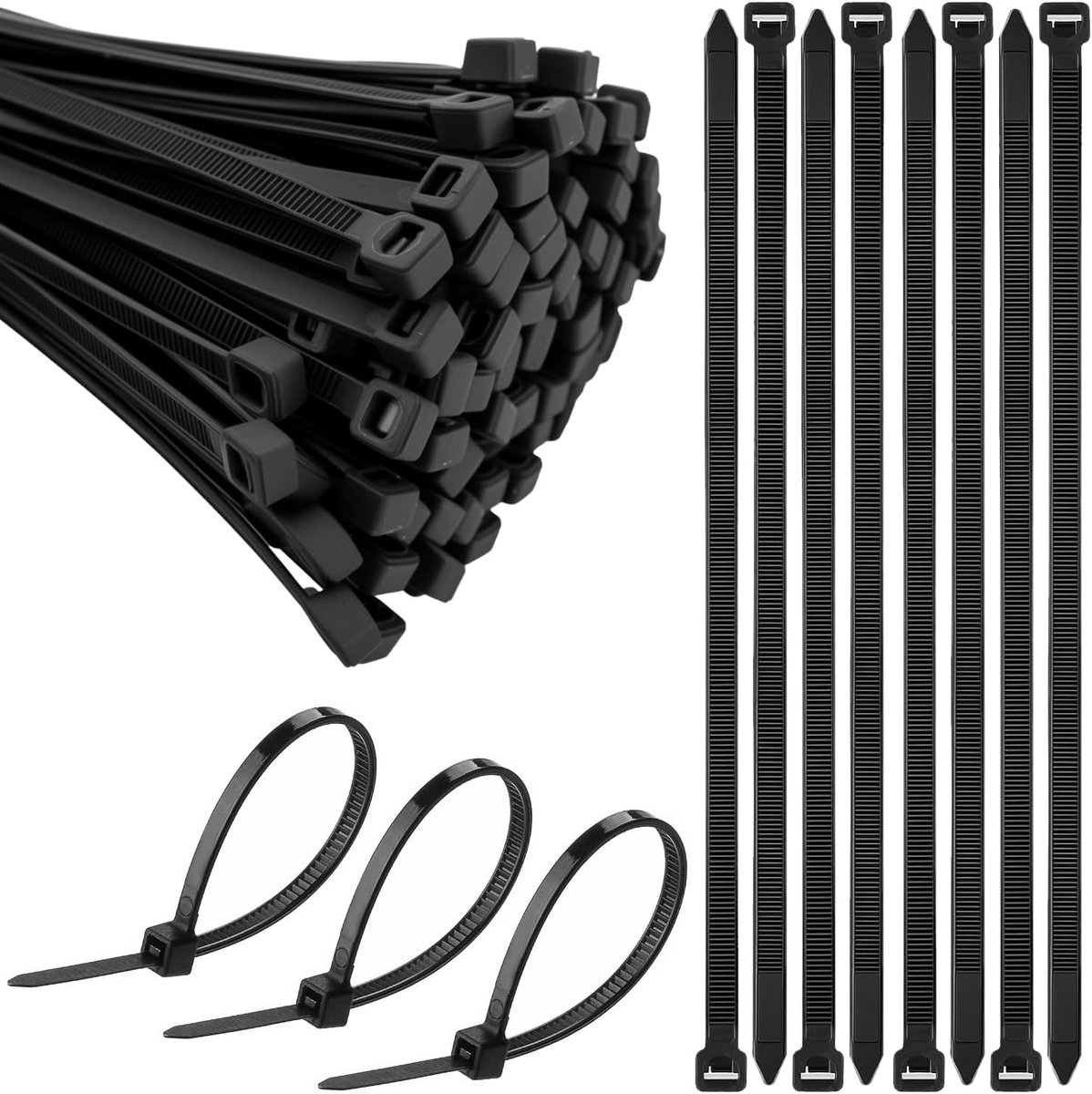 Nylon Kabelbinders 200 x 7,6 mm - Zwart Plastic - UV-bestendig - Perfect voor kabelbeheer - ShopVlot