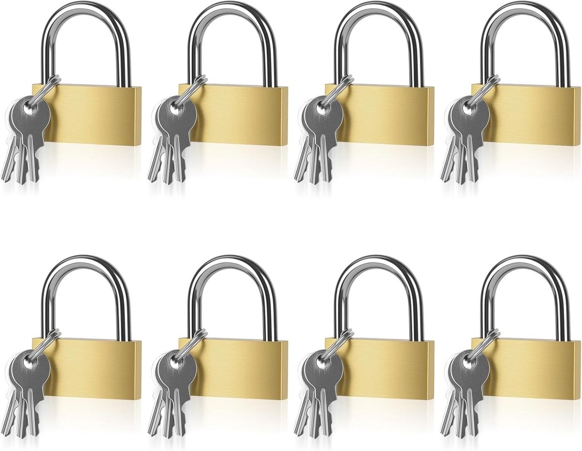8 stuks 40 mm hangsloten met sleutel, klein messing hangslot, gelijksluitend voor koffers, kasten en kluisjes, veilig en betrouwbaar