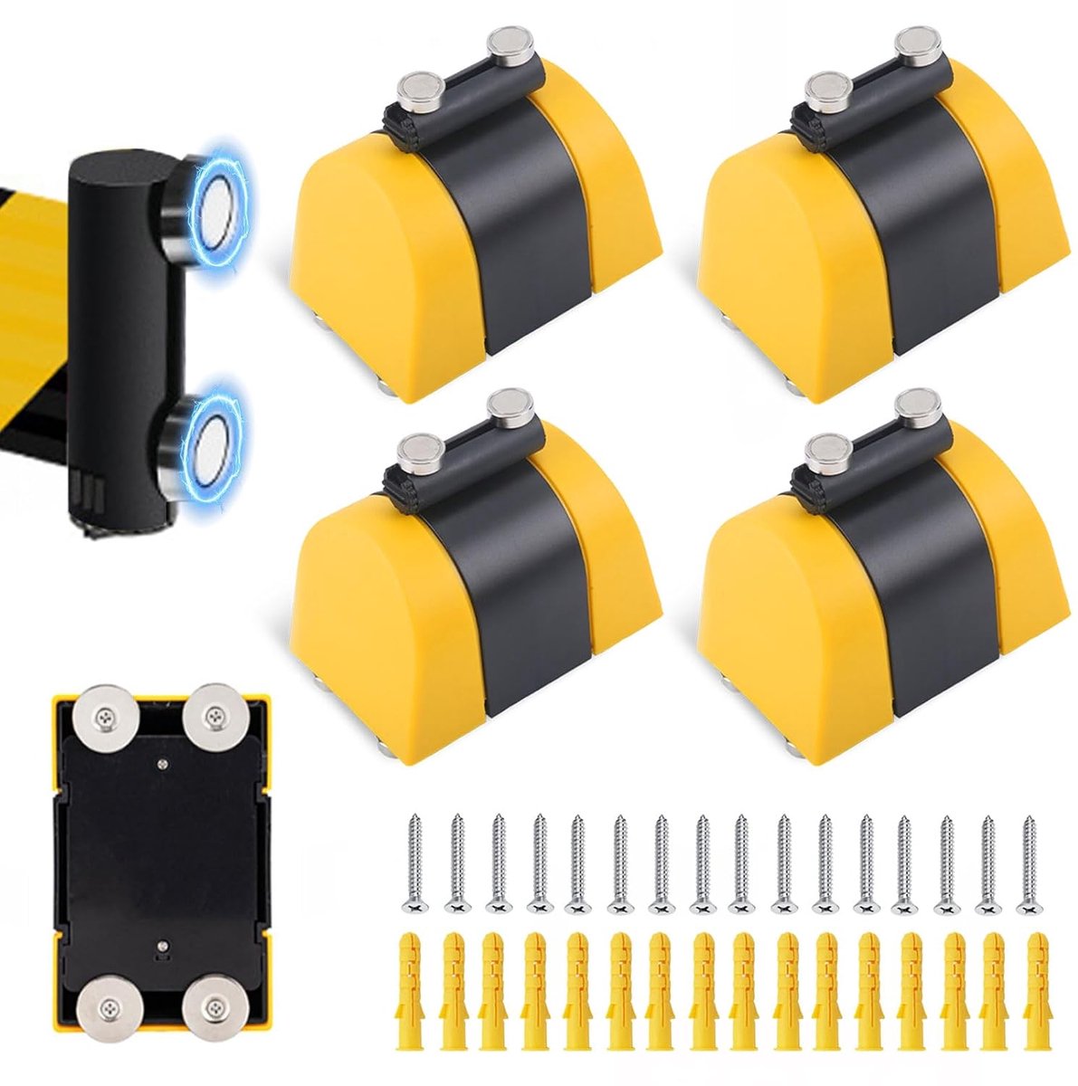 4 stuks 2-in-1 magnetische afsluitband, uittrekbaar 5 meter met magneten, afschermingstape geel zwart wandmontage afscherming uittrekbaar veiligheidsblokkering voor wachtrijen