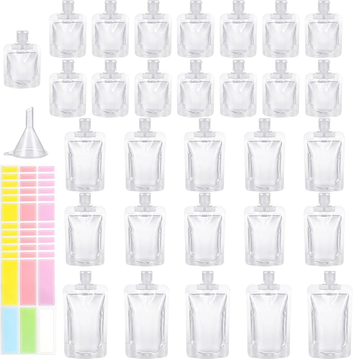 30 knijpzakken, 30/50/100 ml, lekvrij, navulbaar, reistas