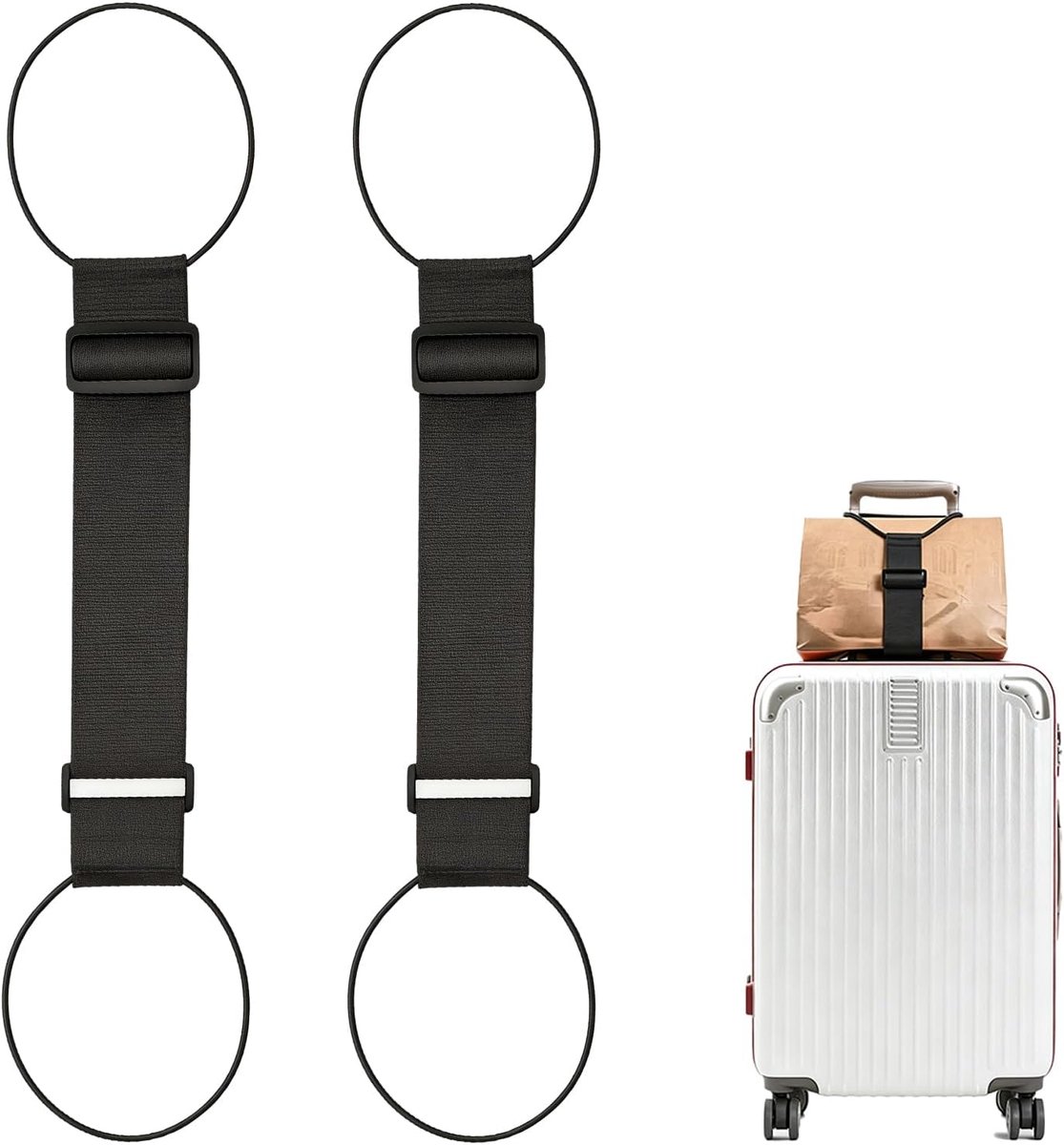 Bevestigingsriem voor bagage, kofferbanden, 2 stuks, verstelbare bungee-riemen voor koffer, praktische reiskofferaccessoires, zwart