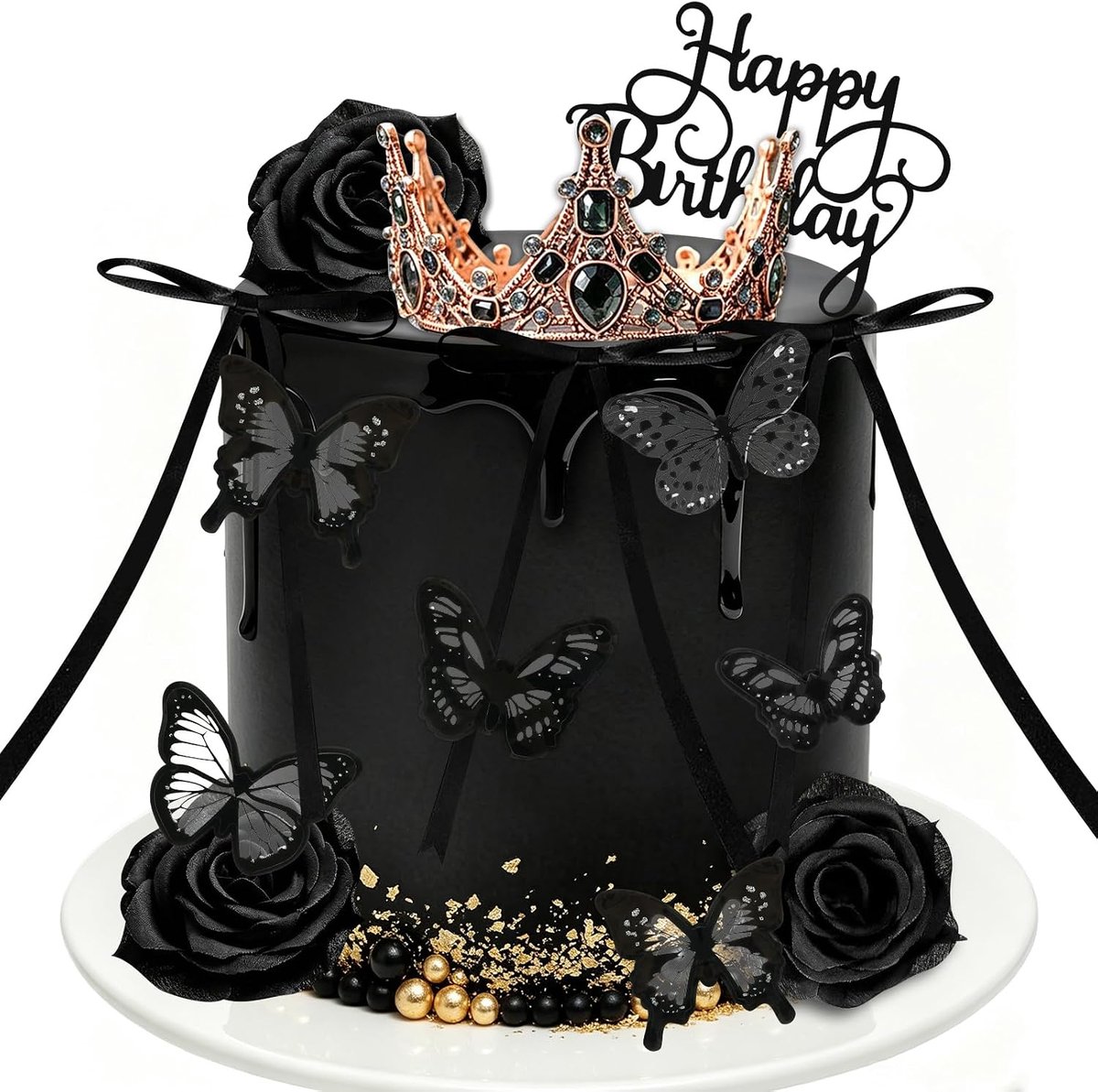 21 stuks taartdecoratie, gothic, taarttopper, zwarte strik, voor feestjes