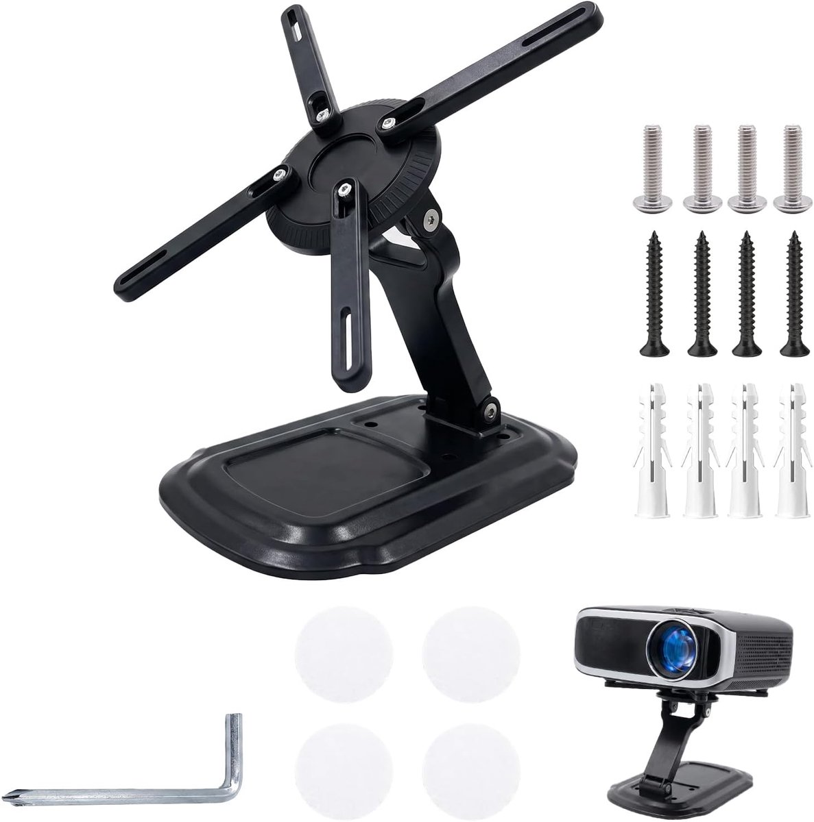 Beamerhouder, wand/plafond/tafel, projectorstandaard, opvouwbaar, 360° draaibaar, ultracompact projectorstatief met 1/4 schroefdraad voor thuisbioscoop, speelkamer, kantoor