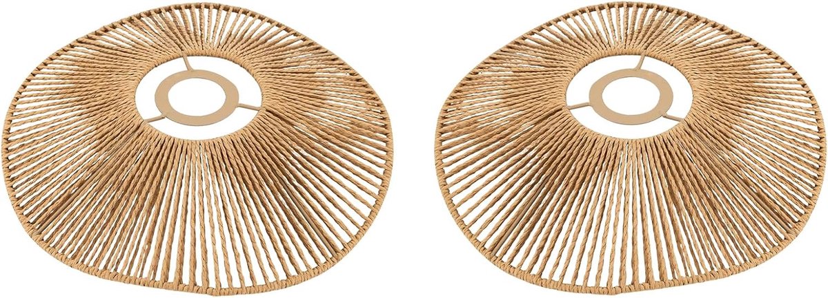 Lampenkap in set van 2, handgevlochten lampenkap van papieren touw, verlichtingsaccessoire met 30 cm diameter, ronde plafondophanging met hol design, in geel, voor plafond, woonkamer