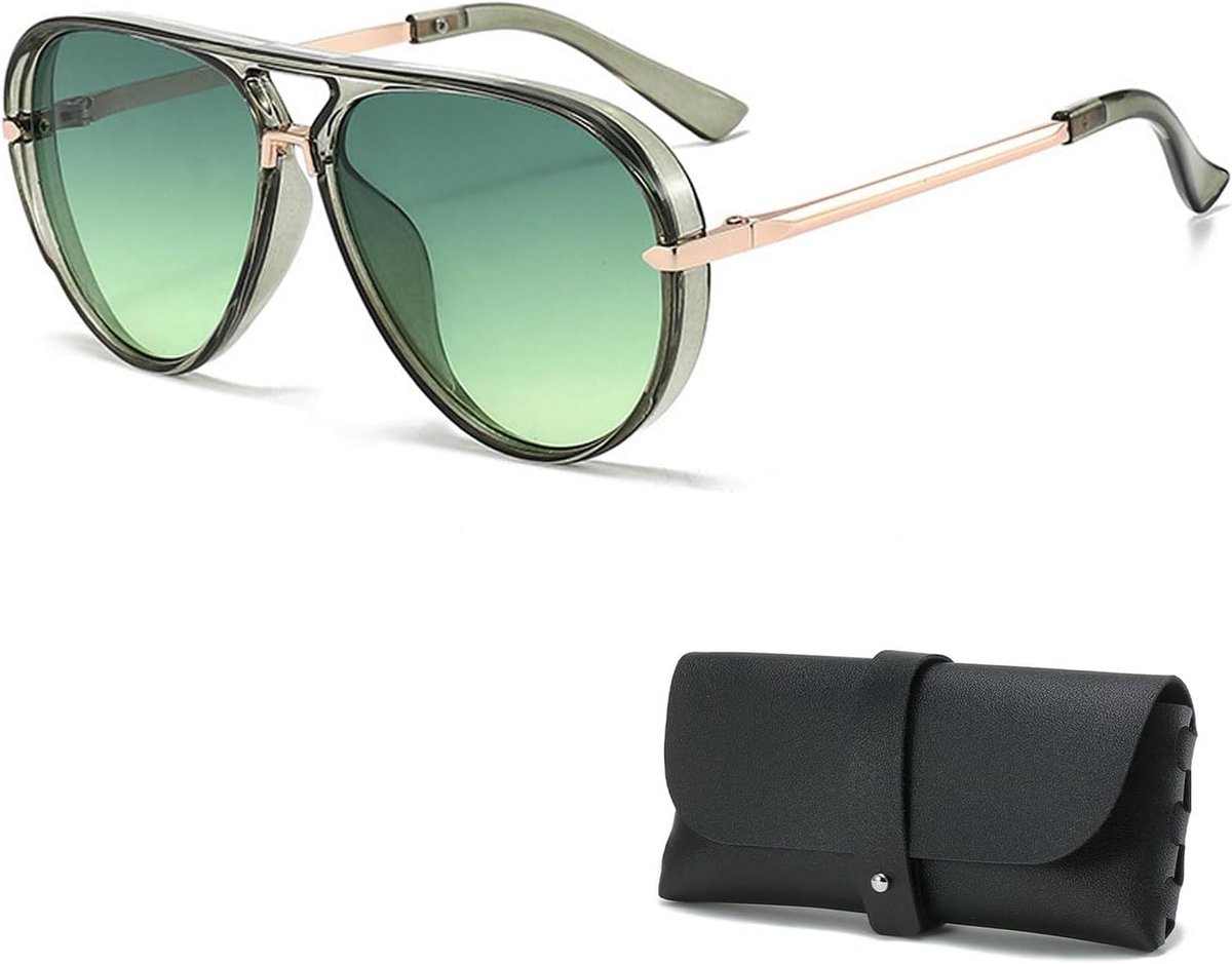 Pilotenzonnebril Dames, Double Bridge Design met UV400 Bescherming voor Rijden & Vakantie, Inclusief Zwart Etui
