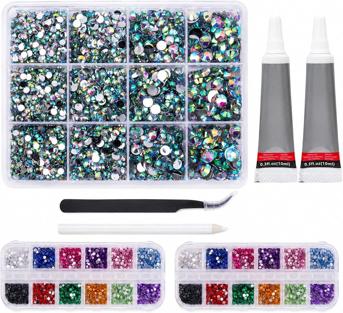 5-delige set platte strass-steentjes hars strass steentjes