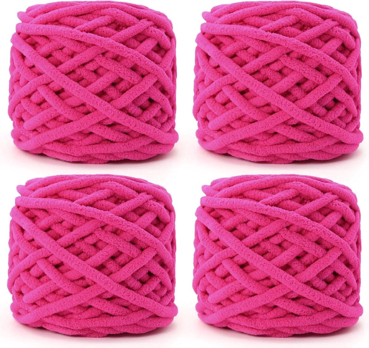 Gebreide Wollen bol, 4 x 100 g, Dikke Wolbol voor Naalden 7-8 mm, Dikke Haakwol, Ideaal Voor Het Breien van Mutsen, Sjaals, Truien en Pantoffels (Magentarood)
