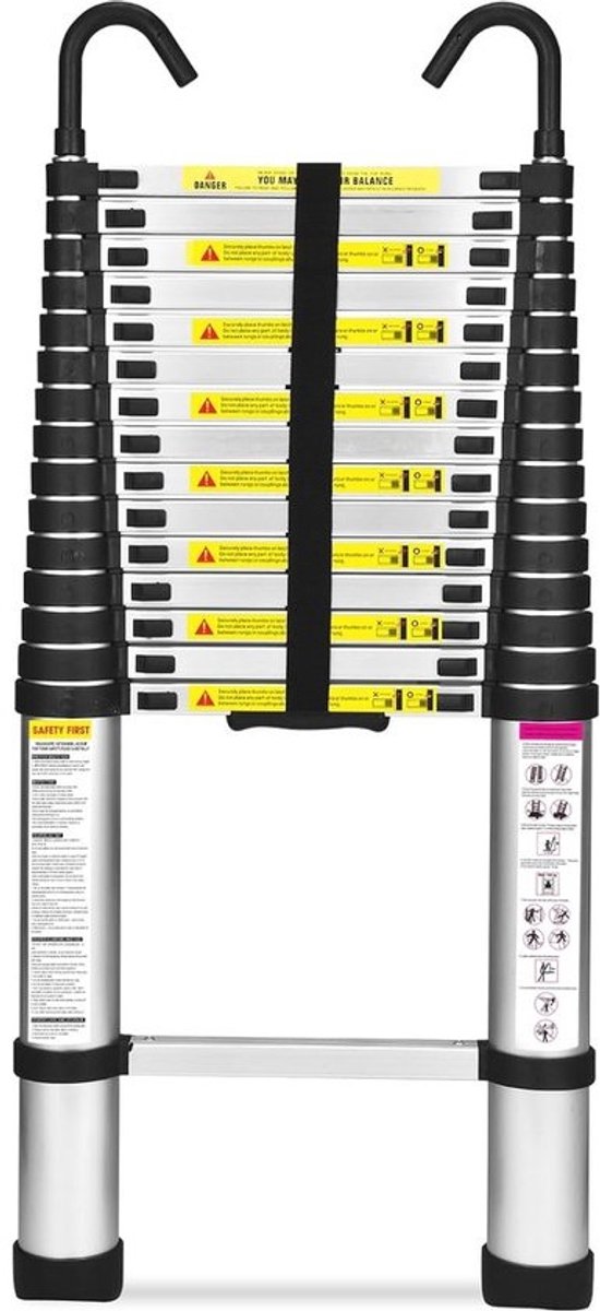 Telescopische aluminium ladder - 4,7 meter - met haken - 150 kg