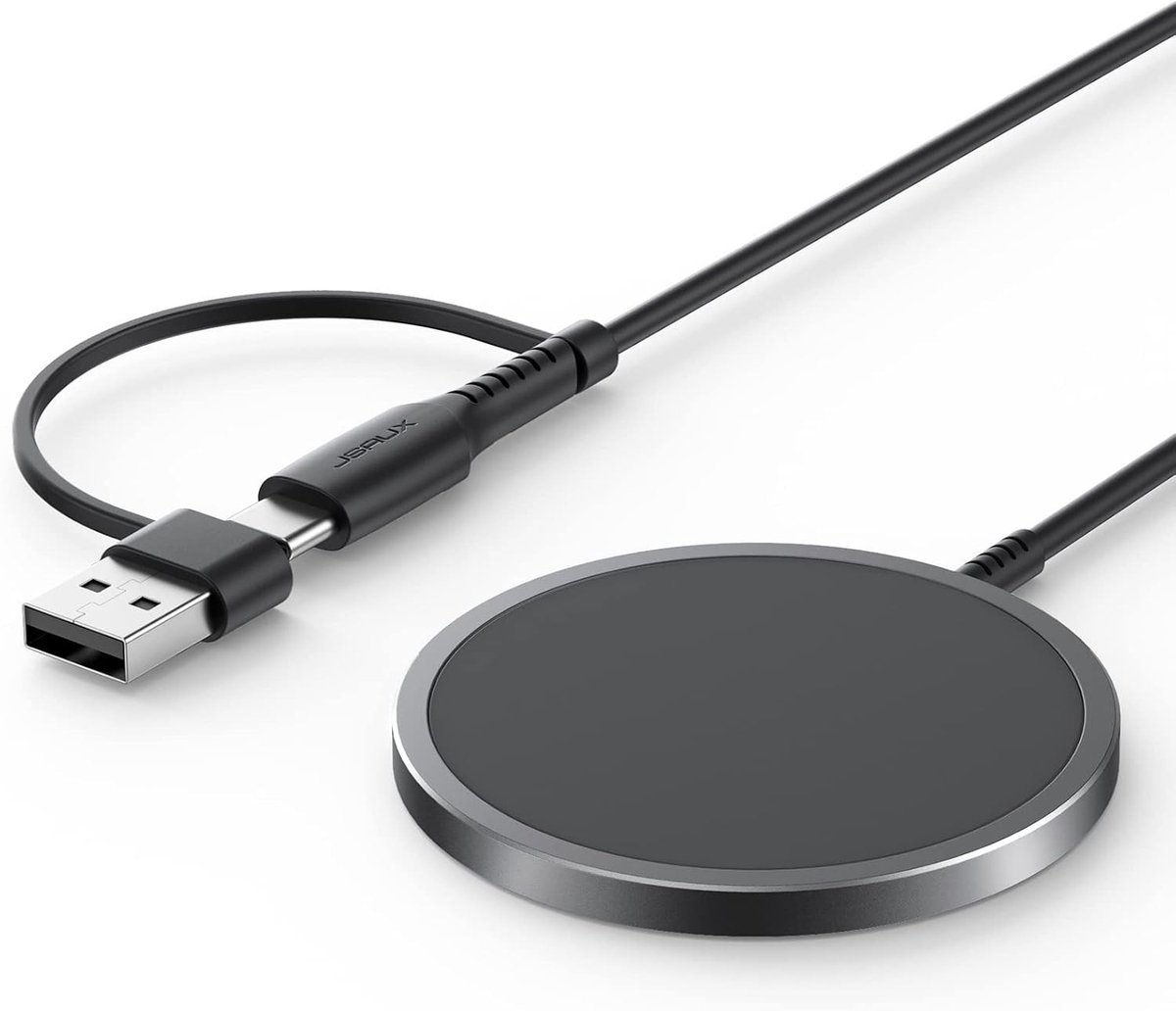 Draadloze Magneet Oplader Geschikt voor iPhone en MagSafe, Snelladen en Compact Ontwerp, Zwart