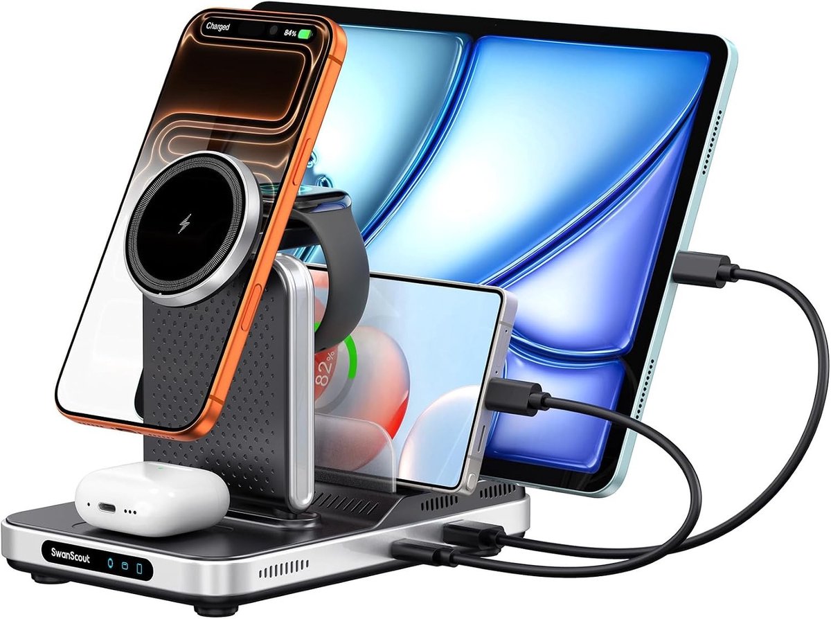 Draadloze 5-in-1 Oplader voor iPhone, Apple Watch en AirPods - Snelladen en Compact Ontwerp