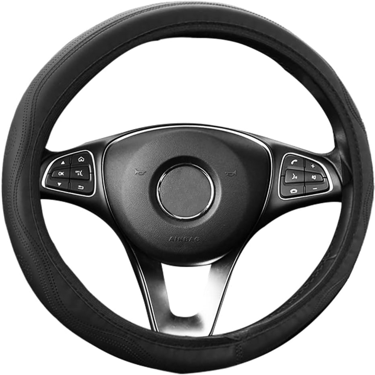 Stuurhoes voor auto, 37-39 cm, zacht, antislip, ademend, van PU-leer, stuurhoes zonder binnenring, autoaccessoires, decoratie (zwart)