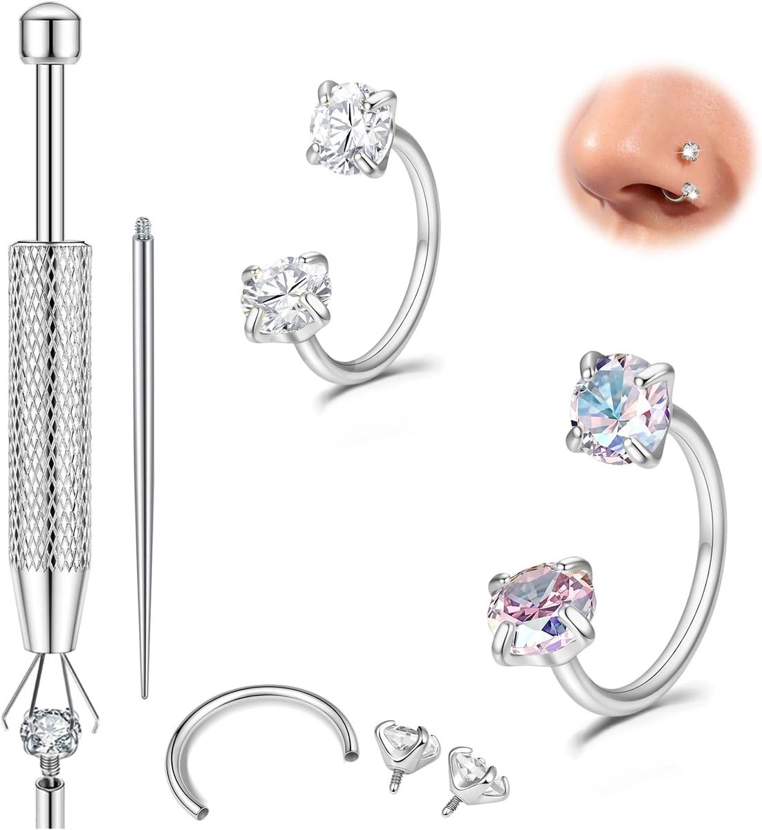 20G Hoefijzer Neus Ring Dubbele Gem Paard Schoen Neus Ringen Voor Vrouwen