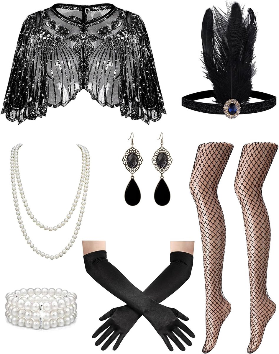 20 Flapper Jurken Accessoires voor Vrouwen Thema Set Roaring 20s Kostuum Jurken Accessoires voor Vrouwen