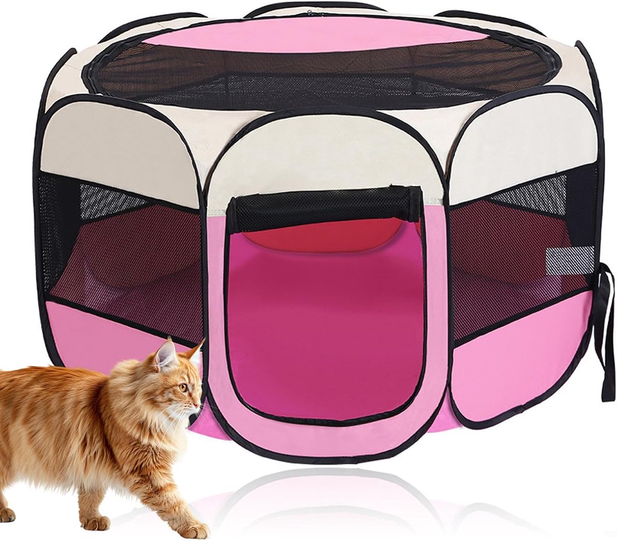 Dierenren voor puppy's, buitenren voor katten, konijnen, honden en kleine dieren binnen en buiten (beige-roze)