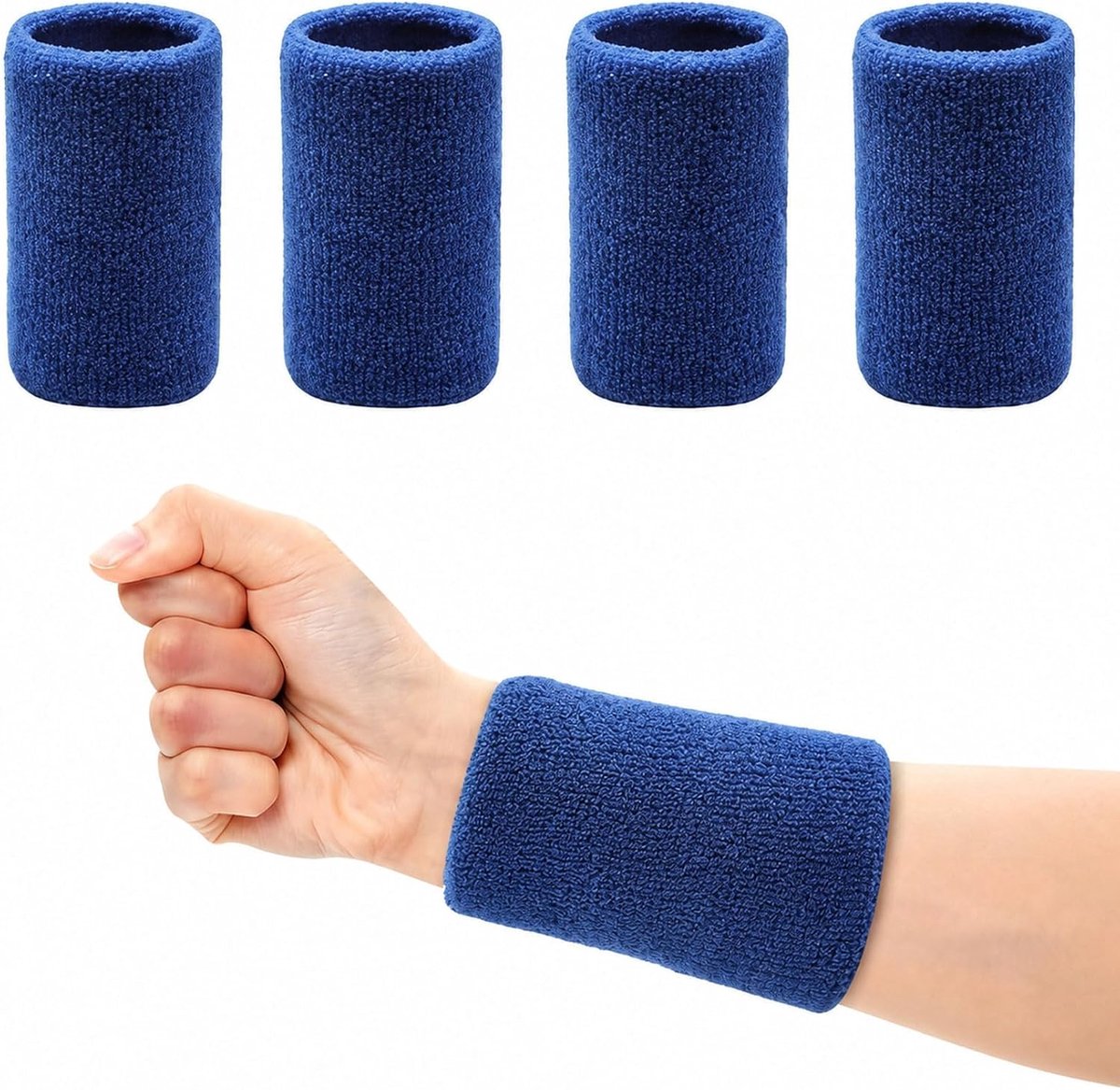 4 stuks zweetbanden pols elastisch voor sport voetbal basketbal blauw