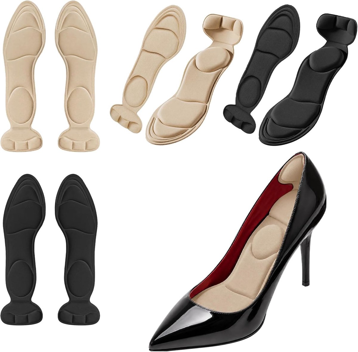 4 paar inlegzolen voor hoge hakken, inlegzolen dames hoge hak pads, onzichtbare zelfklevende inlegzolen, hielbescherming hielpads, maat 35-40