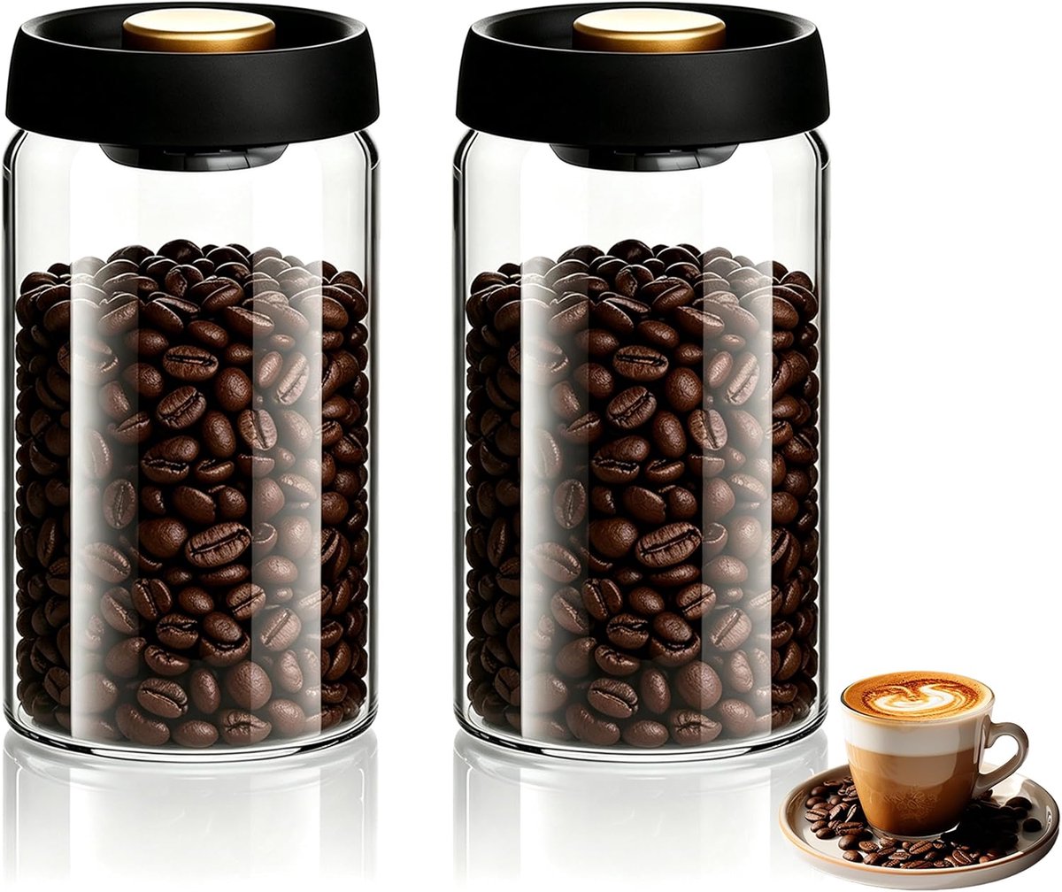 Koffiebonen container, koffie vacuüm container van glas, koffieblik luchtdicht