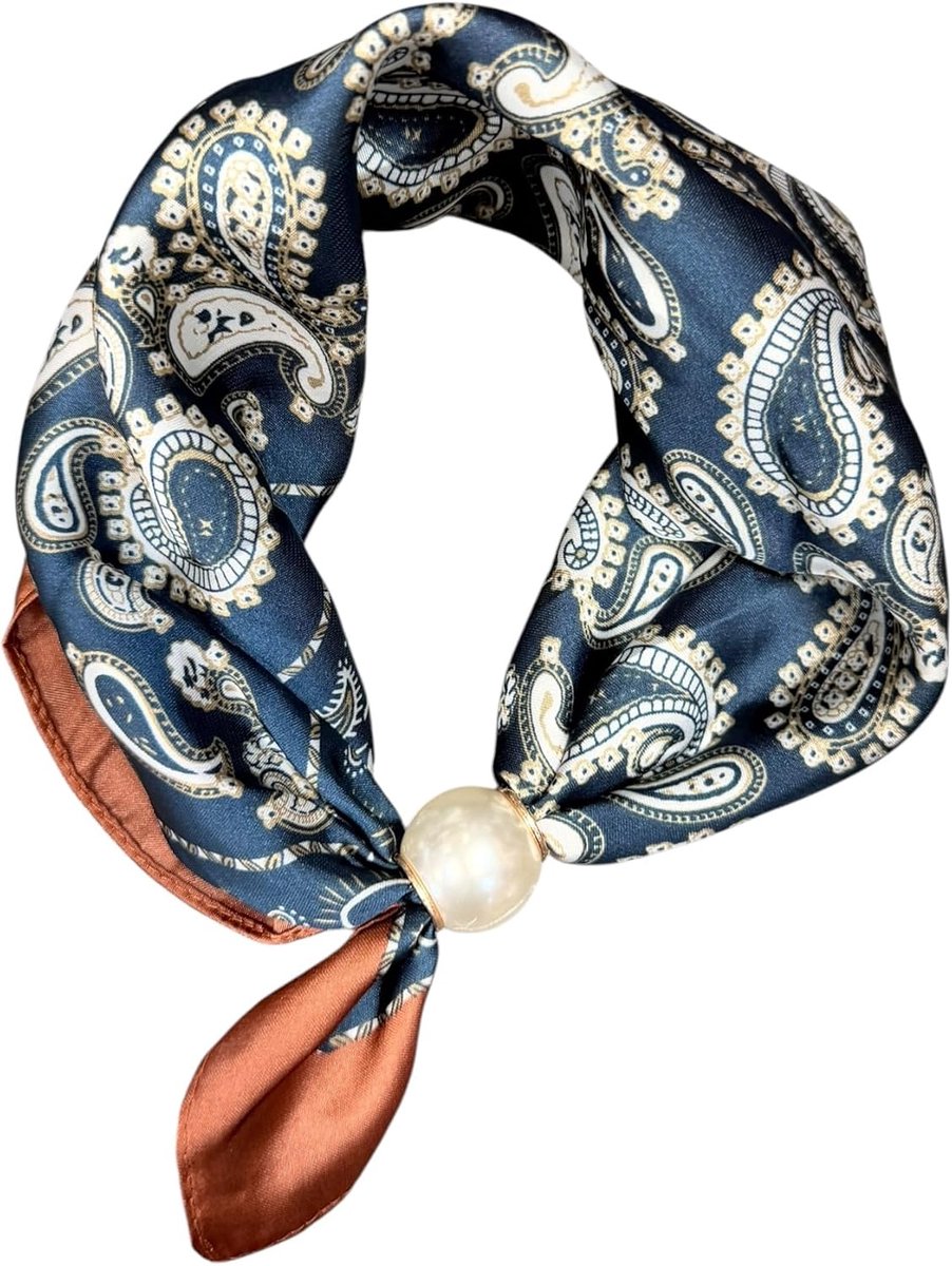 Halsdoek voor dames met parelring, kleine zijden doek voor dames, modieuze sjaal voor hals, haar en tas
