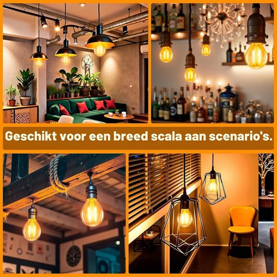 Vintage E14 Edison Schakelaar Lamp, 2W LED Filament 20 Watt Equivalent, Antieke Retro Amber Glas 2200K Warm Wit, 200LM, AC 220V, Niet Dimbaar, Mini G45 Golfbal Verlichting, Set van 6, Energiezuinig en Duurzaam — afbeelding 3