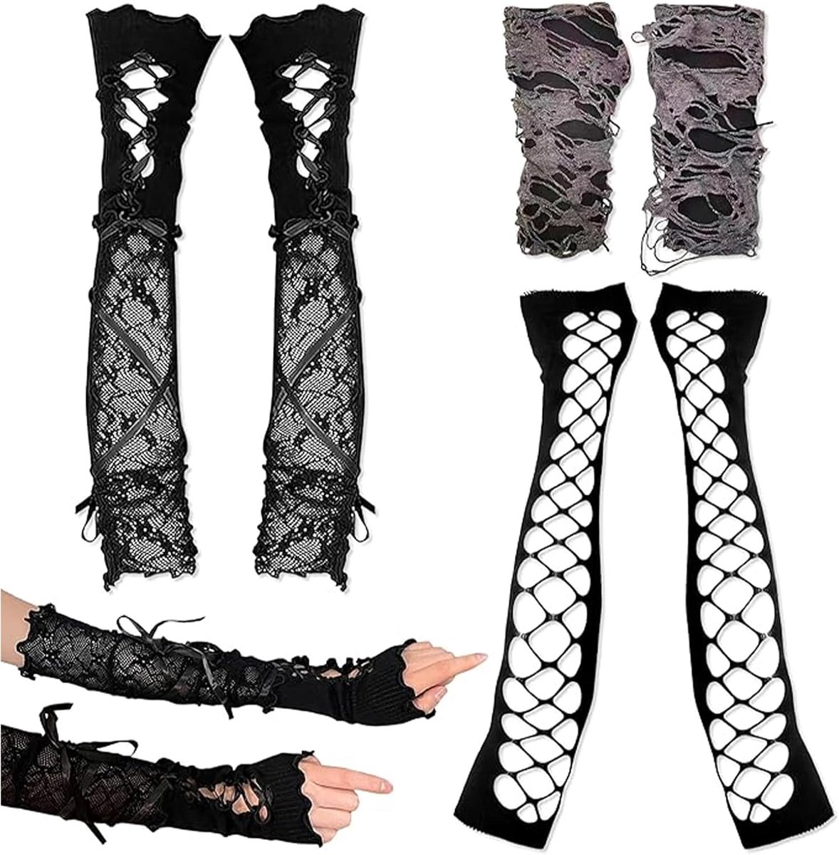 Armhoezen, Alternatieve Gothic Accessoires voor Vrouwen, 3 Paar Y2K Alternatieve Mode Accessoires