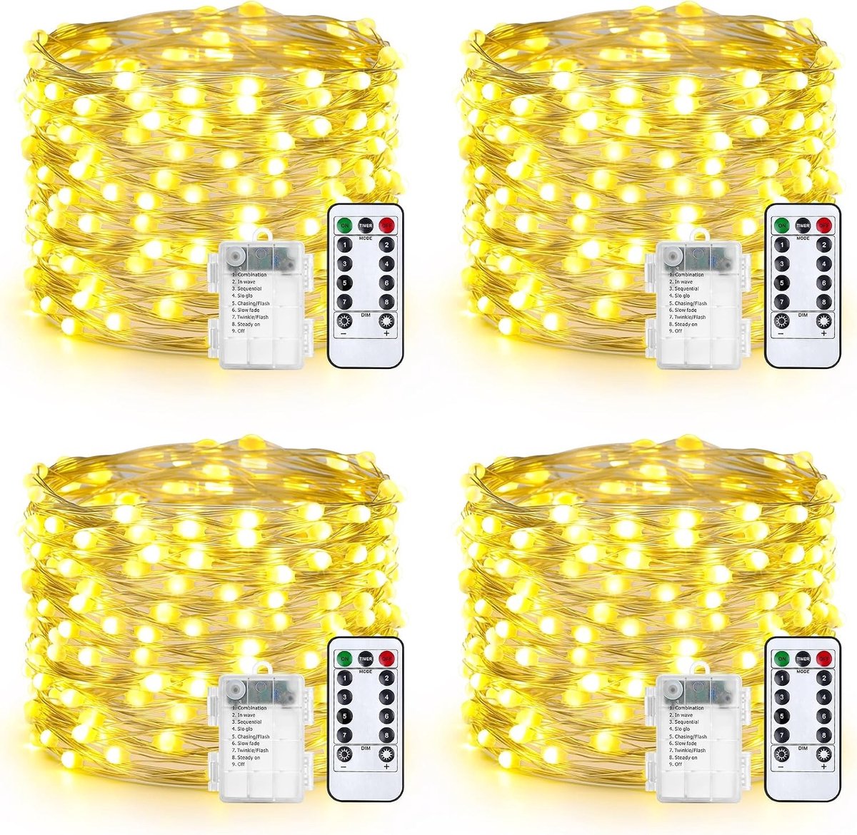 Accu Aangedreven Kerst Fairy Lights van Zilver Draad - 10 m, 100 LED's Warm Wit met Afstandsbediening en Timer, Waterdichte Decoratie voor Binnen en Buiten, Perfect voor Kerst, Bruiloft en Avondfeesten