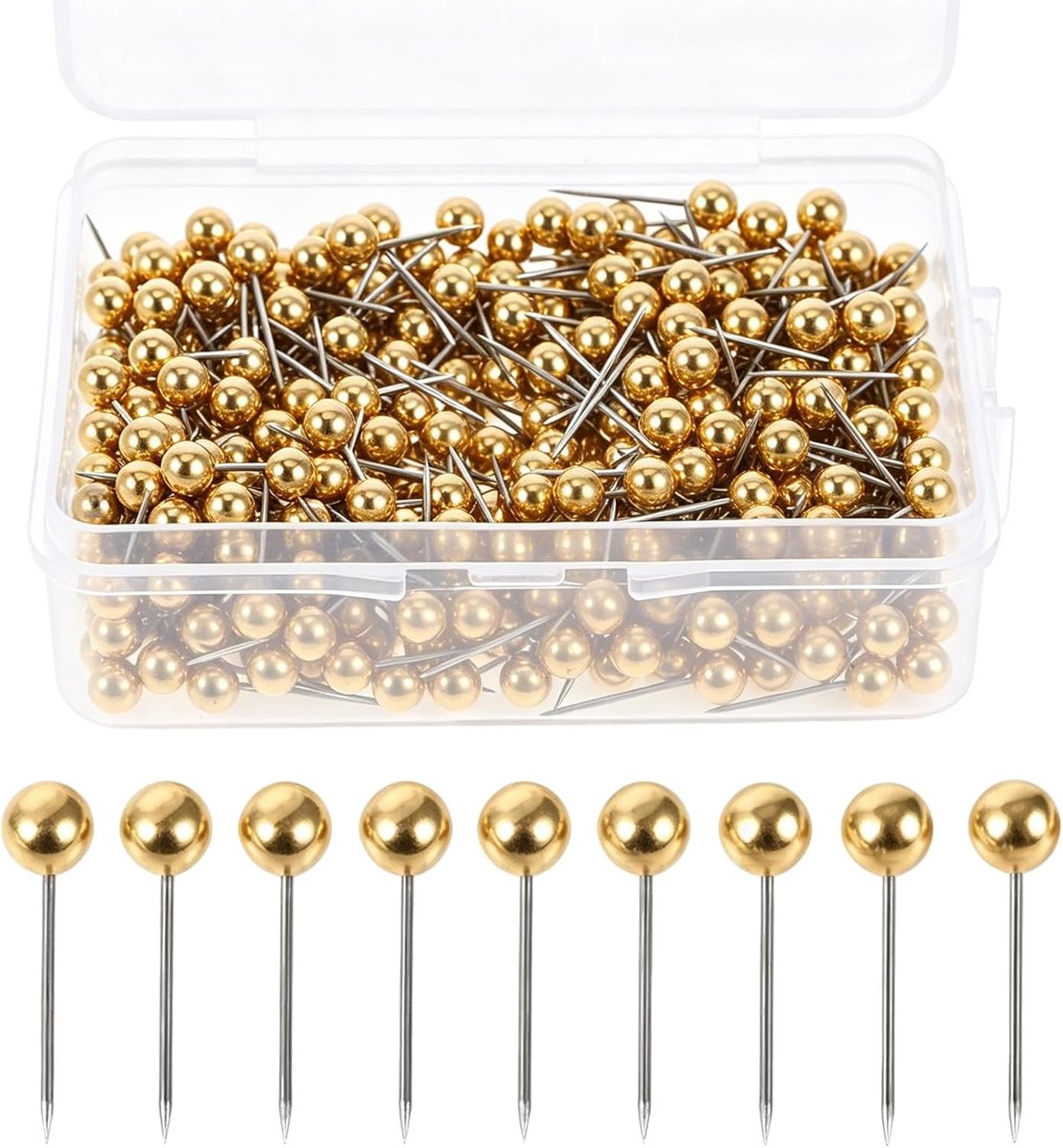 Punaises goud, 15 mm spelden met kunststof kop, prikbordspelden van roestvrij staal voor prikbord, kaart, foto, kantoor, school, gouden pinnen
