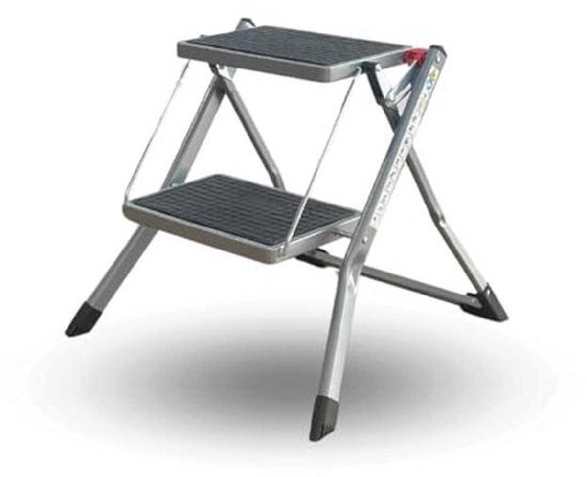 Compacte vouwladder - 2 treden - Antislip - Automatische vergrendeling - Stevig - Draagbaar