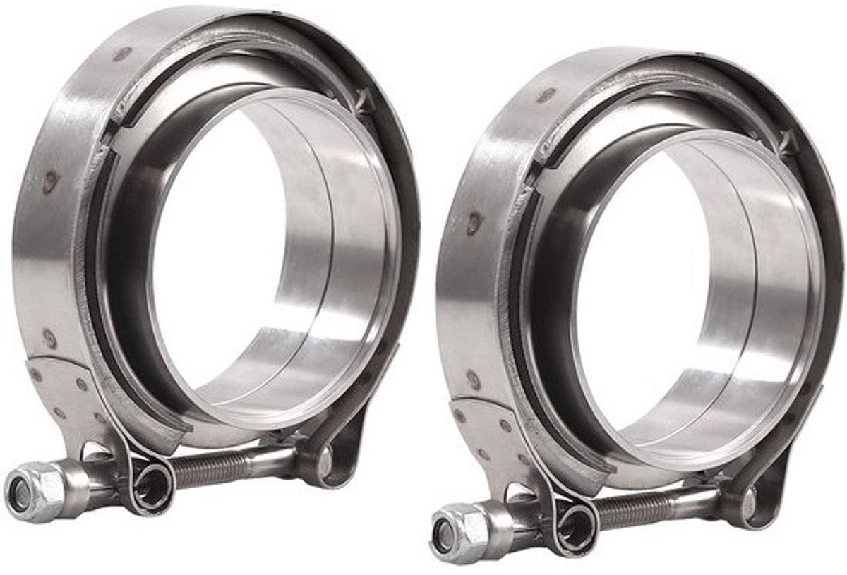 Allecto - V-bandklemset voor auto-uitlaat - Roestvrij staal - Eenvoudige montage - 3 inch - Turbo V-bandflens - Universeel - Inclusief lasringen