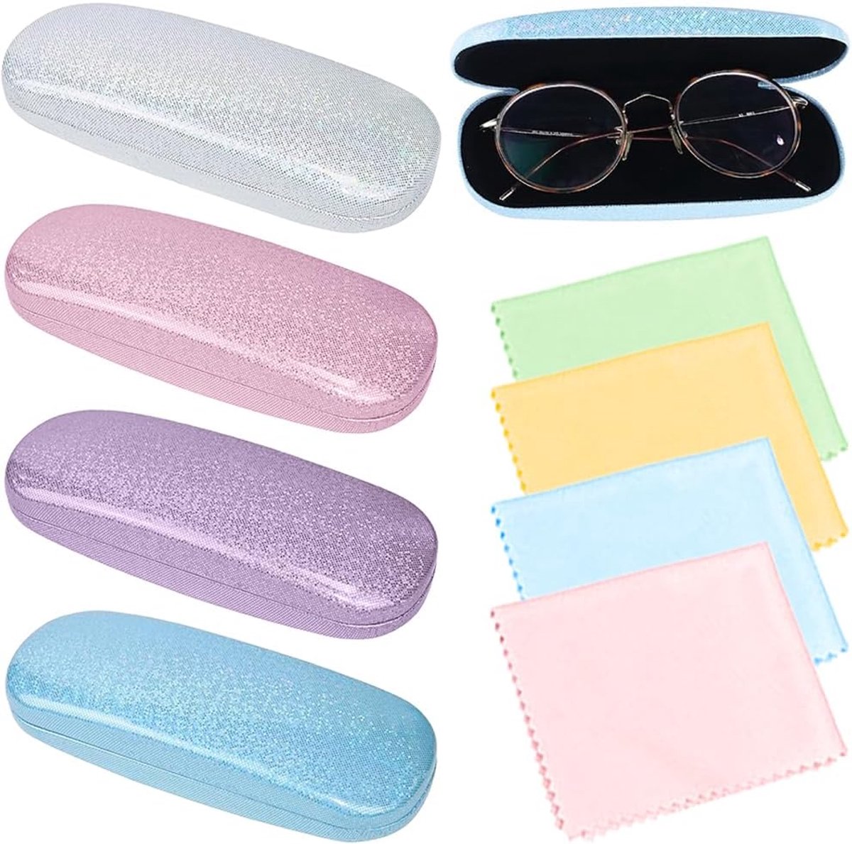 Bril etui 4 stuks hard shell - 4 kleuren - inclusief microvezeldoeken - bescherming voor brillen - ShopVlot