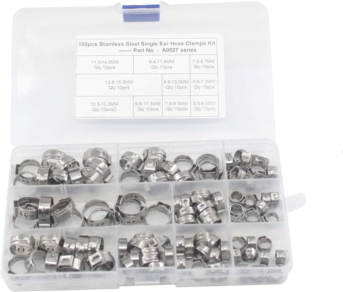 Dailygoods- Slangenklemmen Set 100 Stuks - 304 Roestvrij Staal - Waterdicht - Corrosiebestendig - 10 Verschillende Maten - Praktisch en Duurzaam - Slangenklemset