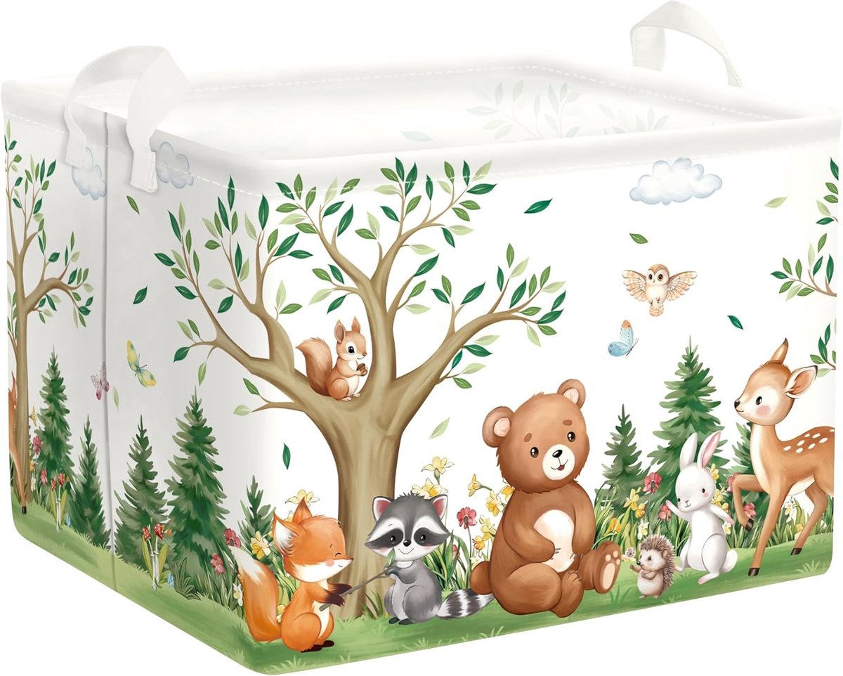 SnelShoppen - Vouwbare Baby Wasmand met Bosdieren - Grote 36L Opbergmand voor Kinderen - Speelgoed Opslag Bak voor Jongens en Meisjes - Schattige Bere