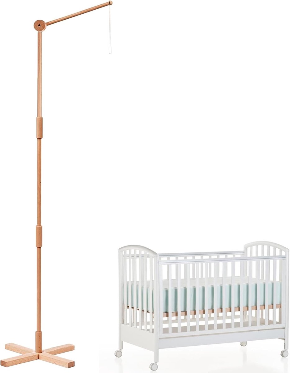 SnelShoppen - Houten Mobiele Houder 1,6 m - Minimalistisch Design voor Babybed en Luiertafel - Stabiele Structuur - Universeel Gebruik - Mobiele Houde