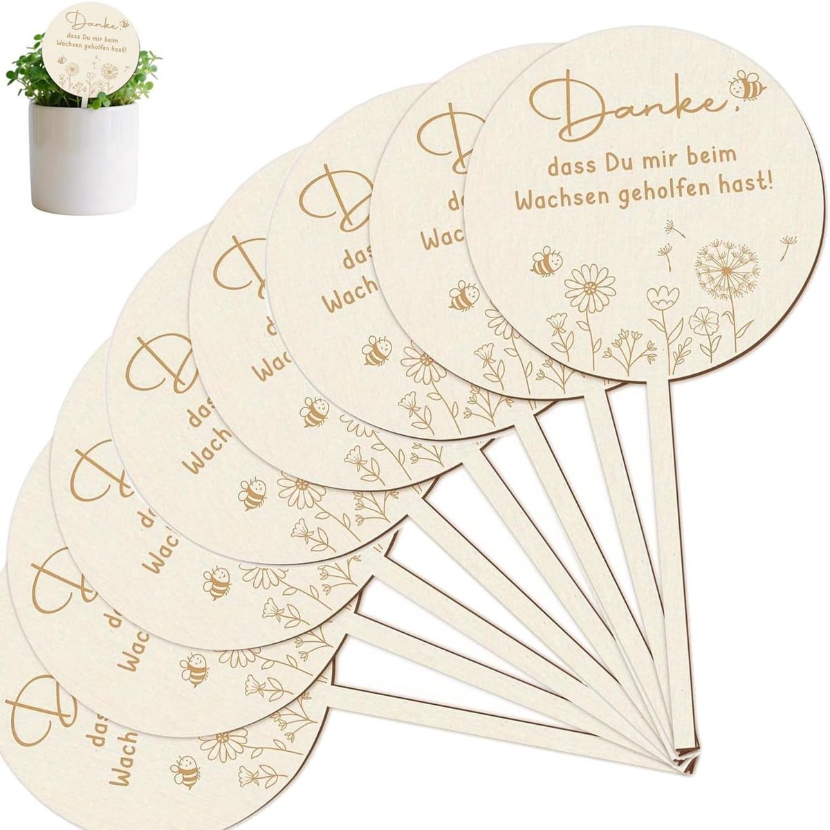 8 Stuks Elegante Houten Plant Stakes voor Tuin - Ideaal voor Bloemen, Kruiden en Kleine Planten - 20x10x0.3cm