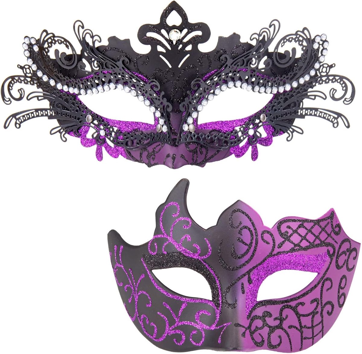 SnelShoppen - MYSEUNI Maskerade Maskers voor Koppels - Glanzend Strass Metaal Filigraan Venetiaans Masker voor Heren en Dames - Perfect voor Mardi Gra