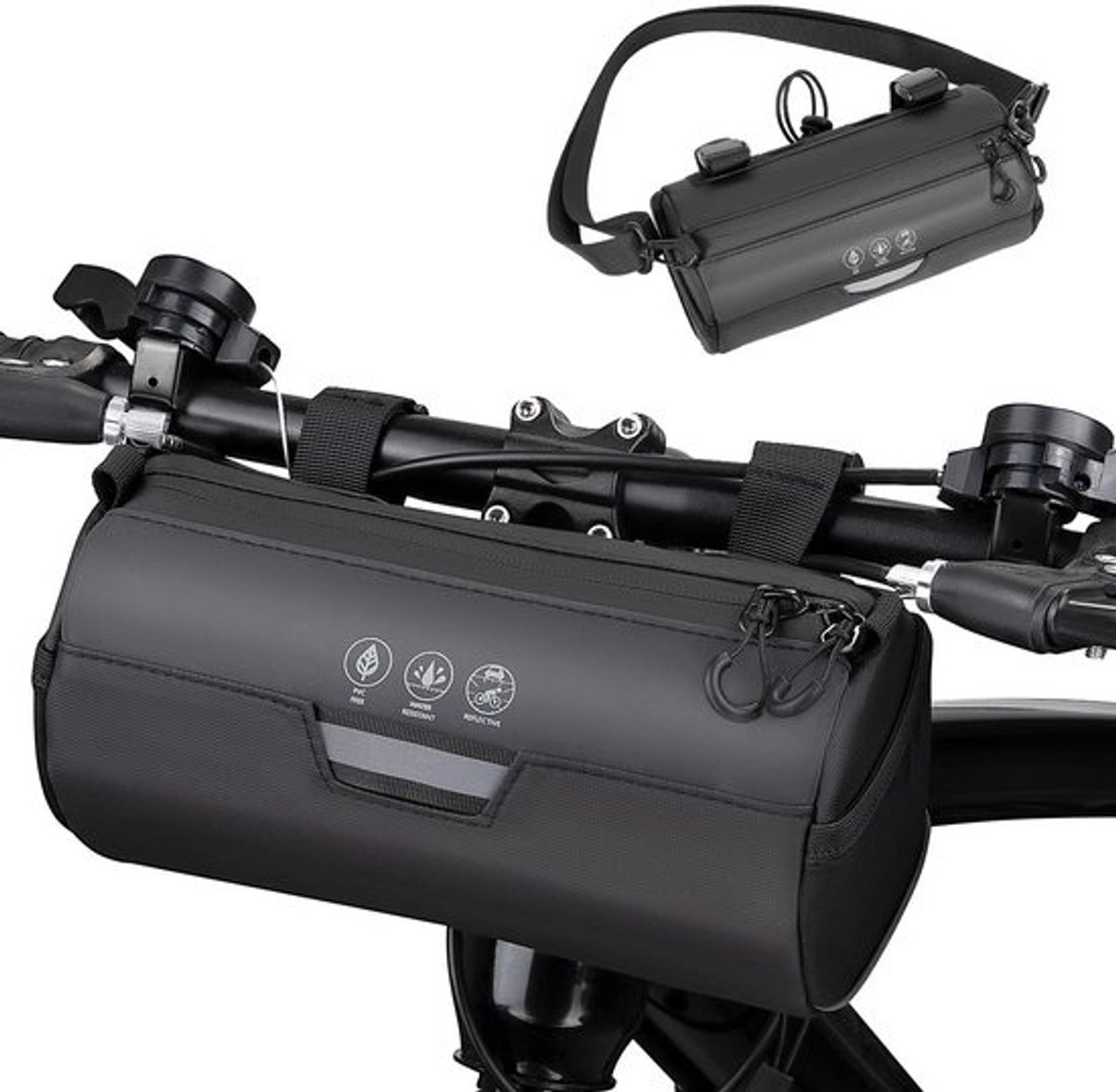 Fietstas - Fietstassen - Fietsstuurtas - Frametas - Bike Handlebar Bag - 2 l - Waterdicht - Reflecterende stuurtas voor de fiets - Met afneembare schouderriem - Voor racefietsen - MTB - E-bike - Voor ritten in de open lucht - Zwart