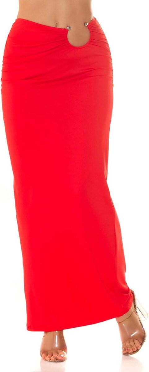 High Waist Maxi Skirt Floor Length Stretch Skirt with Ring Appliqué - ShopVlot