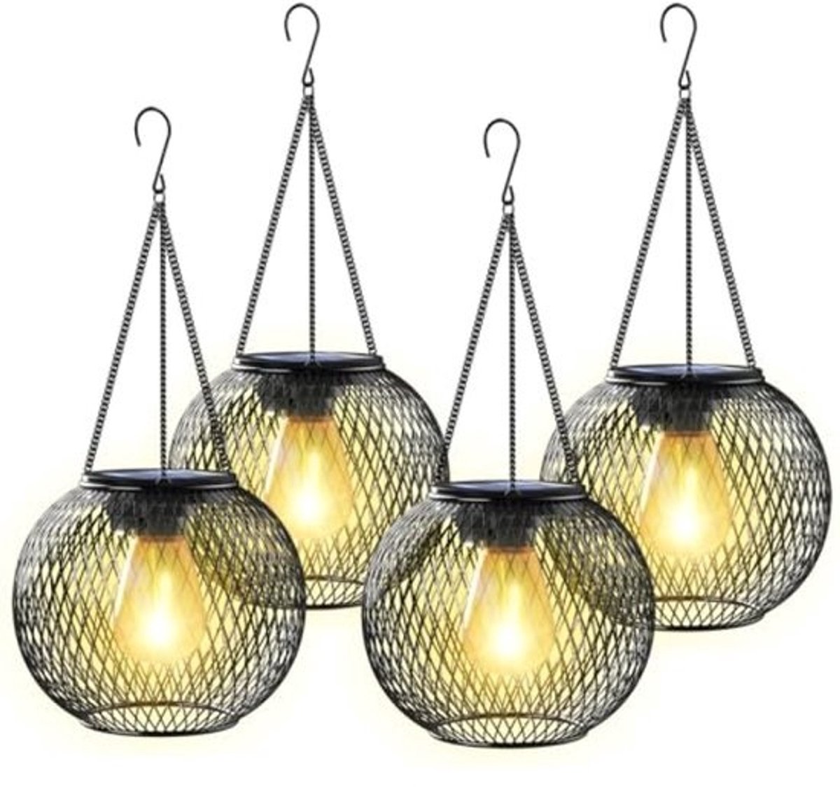 Set van 4 hangende tuinlampen - Op zonne-energie - IP65 - Waterdicht - Warmwit licht - Automatische in- en uitschakeling