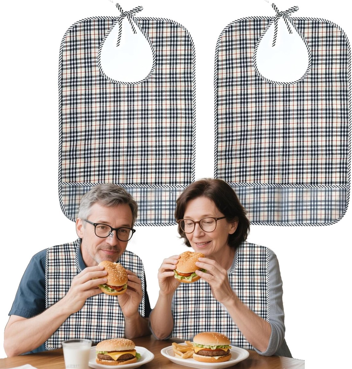 Adult Bib 2 Pcs Bibs 58.5 x 38 cm Bib with Collection Bag Bib Adults Waterproof Bibs for Seniors Women Men and - ShopVlot