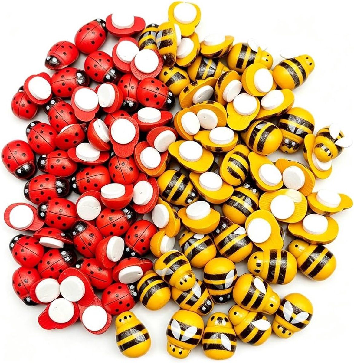 Decoratie set houten lieveheersbeestjes en bijen - 200 mini figuren en stickers - voor huis en tuin - ShopVlot